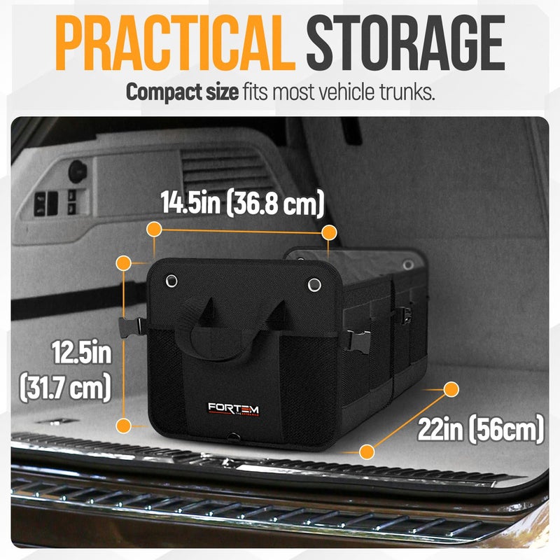 FORTEM Trunk Organizer For SUV Car Organizer and Storage, Collapsible Multi-Compartment Storage Bag Car Accessories for Women Men, 1680D Oxford, Non Slip Bottom, Adjustable Straps, Soft Cover (65L) - Image 3